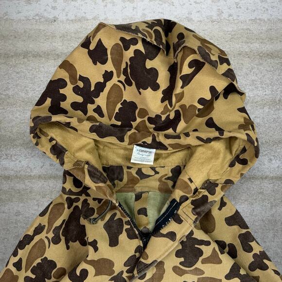 True Vintage Duck Hunting Camo Trench Coat Style Jacket Converse Hooded Zip 70s - Picture 4 of 5